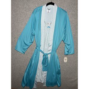 New Secret Treasures XL Lingerie Nightgown Robe Set Blue White Knee Length